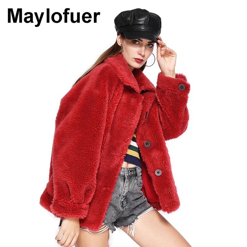 Maylofuer Новые поступления короткие реальные Обувь с овечьей шерстью пальто с мехом Мода Тедди куртка Multicolors верблюд плюшевые пальто