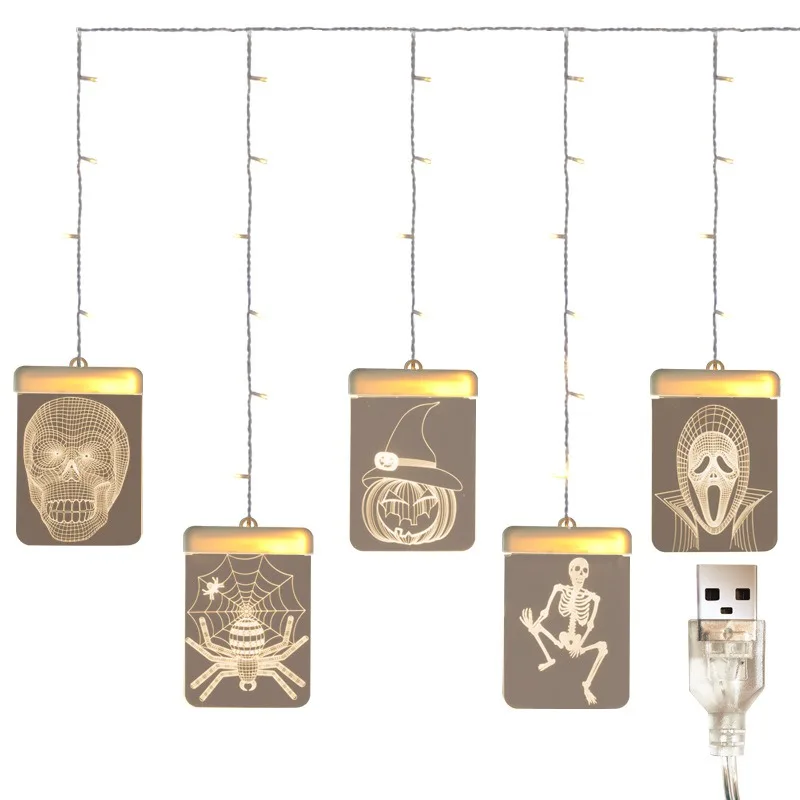USB Powered Хэллоуин 3D Акриловый Знак Света праздничное окно потолочное Настенное подвесное сказочное освещение