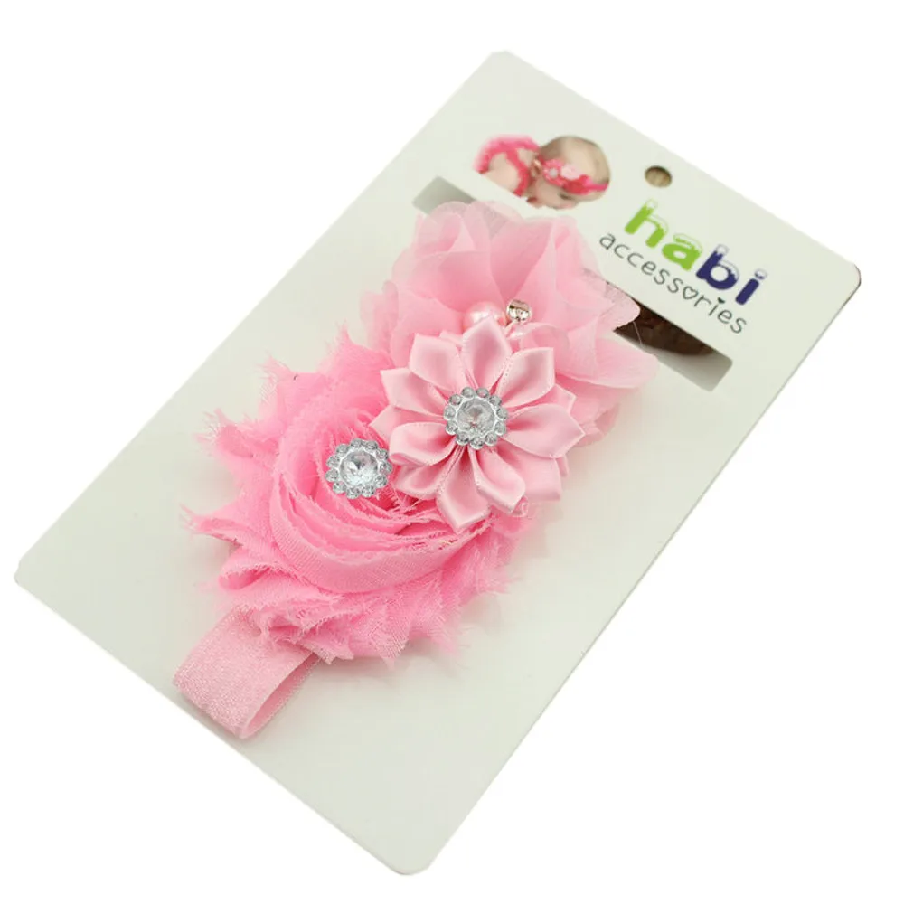Babys Headbands Handmade Pearl Chiffon Flower Hairband Pink Hair Accessories Fashion Headwear Photography Props Cute Hair Wrap