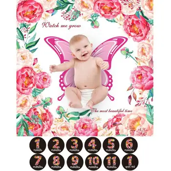 

12 Monthly Baby Milestone Blanket Baby Girls Blankets Newborn Soft Baby Photography Props Peony Floral Background Square Blanket