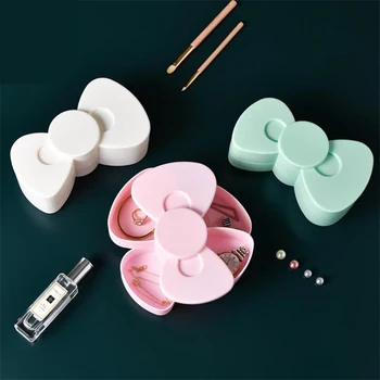 

New Jewelry Box Creative 2 Layers Rotatable Plastic Container Case Earrings Ring Box Candy Multi Function Bow Knot Storage Box