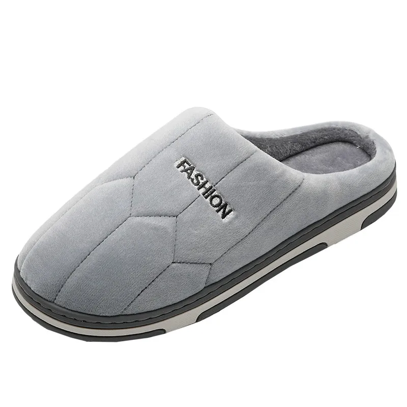 Winter Men Slippers Warm Home Fashion Casual Comfortable Slippers for Male Indoors Non-slip Winter Floor Bedroom Couple Shoes KLYWOO - Цвет: Gray