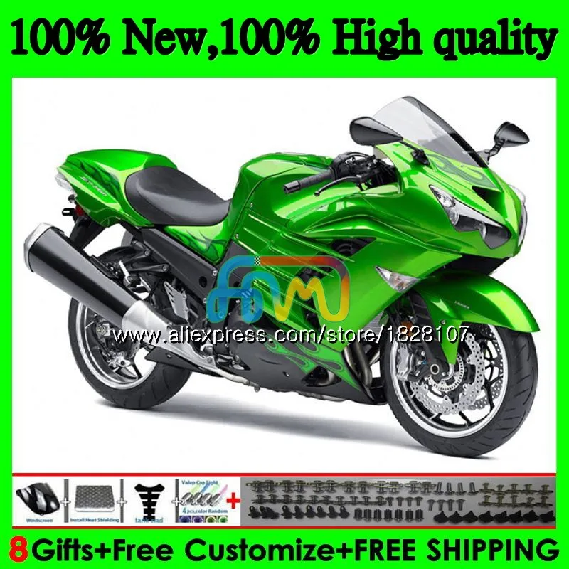 Инъекции для KAWASAKI ZZR1400 зеленый Глянец ZX 14R ZX-14R 24BS. 2 ZX14R для детей возрастом 12, 13, 14, 15, 16, 17, 2012 2013 обтекатель - Цвет: No. 1