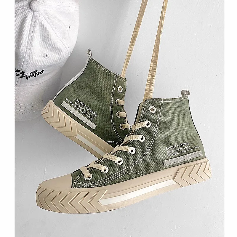 Autumn Men's High-top Canvas Shoes Korean Trendy Sneakers Men Flat Comfort High Skateboard Vulcanized | Обувь