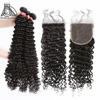 

Brazilian Deep Wave Bundles With Closure 5x5 Lace Closure 30 32 40 Inches Water Wave Bundles And Closure Frontal 100% Human Hair