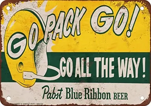 

VEHFA 1961 Packers and Pabst Blue Ribbon Beer Vintage Look Reproduction Metal Tin Sign 12X18 Inches