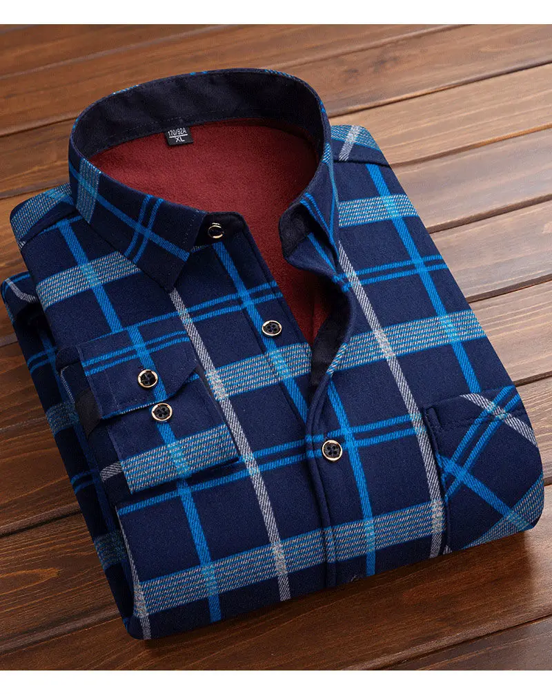 pink short sleeve shirt Autumn Winter Thicken Fleece Shirt Men Business Plaid Shirt Long Sleeve Warm Clothes Turn Down Collar Button Up Shirts Classic short sleeve work shirt