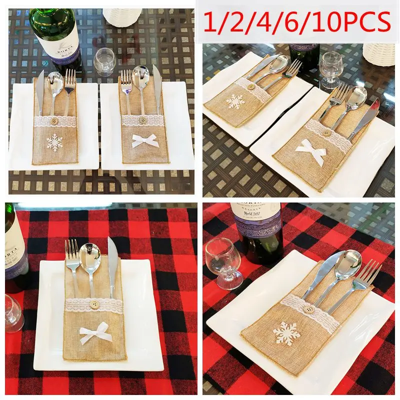 1/2/4/6/10PCS Christmas Linen Lace Embellished Tableware Silverwaser Holder Dinner Table Decoration Knife And Fork Cover 20x10cm | Дом и сад