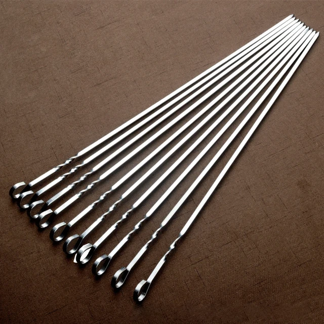 6-12Db Bstainless Acél Bq Skewer Shish Kebab Bbq Villák Szett 41 Cm 16.15 Hüvelyk Hosszú Lapos Grillező Tűhús Grill Kültéri Szerszámok - Image 4
