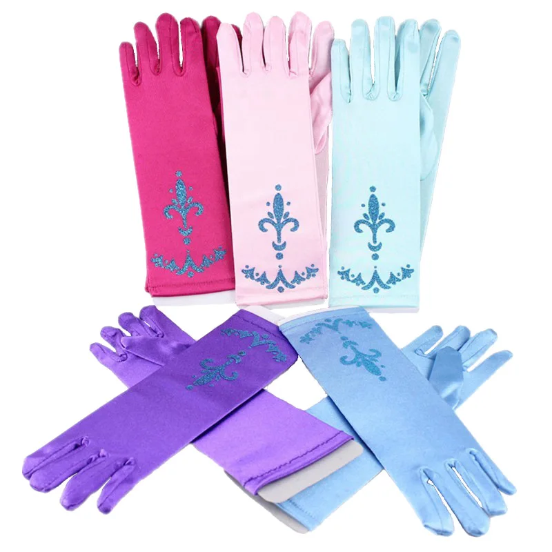 Kids Princess Cosplay Gloves Baby Girl Anna Dress Up Mitten Bows Printed Party Gloves Children Fingerless Oversleeve For Girls