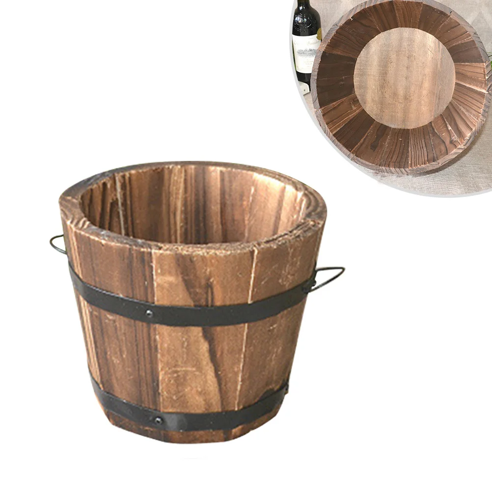 Wooden Round Planter Flower Pots Home Office Garden Wedding Decor (Flat Mouth/Small/Brown/12x9x10cm) | Дом и - Цена: 