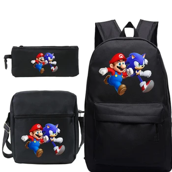 

3pcs/set Mario Sonic Backpack Mochila Bag Women Men School Bag Fashion Travel Bag Laptop Bagpack with Crossbody Bag Pen Bags