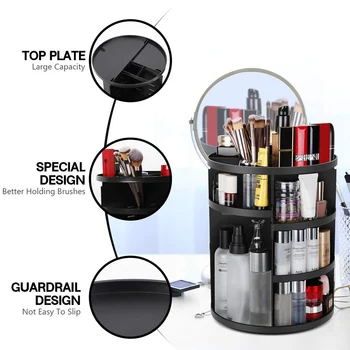 

Rotatable Adjustable Large Capacity Makeup Cosmetic Storage Box Dresser Storage Shelf With English Manual Easy Cleaning