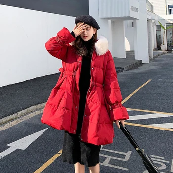 

2020 Winter White Duck Down Coat Women Natural Fur Collar Thick Warm Oversize Loose Female Snow Outwear Manteau Femme Hiver 2020