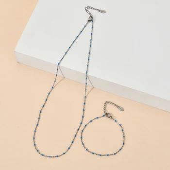 ZMZY Wholesale Lots Link Boho Choker Chain Stainless Steel Necklace and Bracelet Set for Women Jewelry Party Wedding Gifts