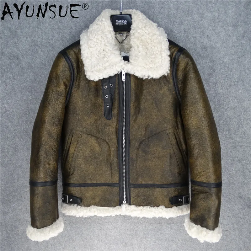 

AYUNSUE Cowhide Genuine Leather Jacket Men Clothing Shearling Coat Winter Men's Jackets Thick Mens Clothes Ropa De Hombre LXR500