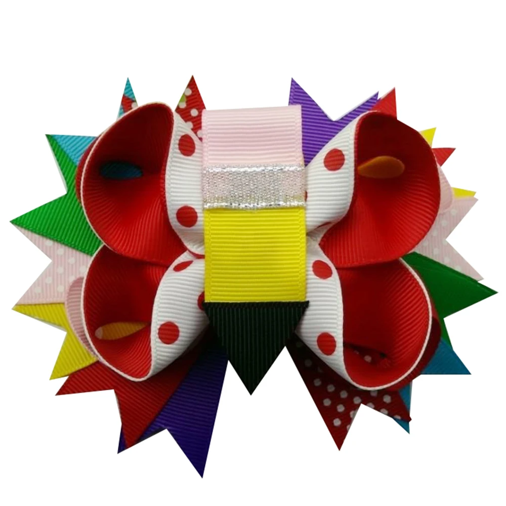 

5 inch school stuffs Hair Bows with Clips For Children Back to school Kids Hair Accessories