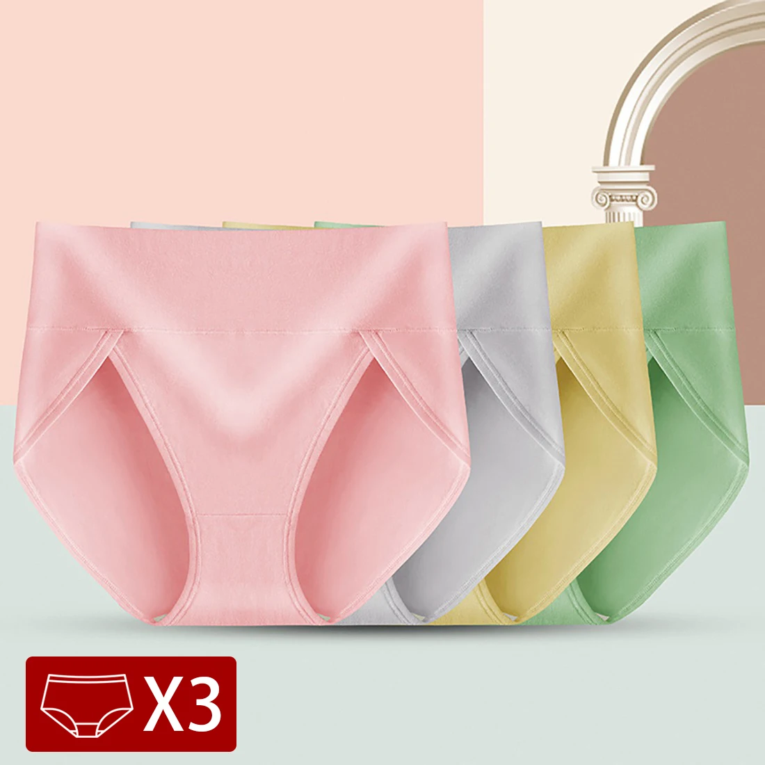 3pcs Cotton Women's Panties Comfortable Underwear High Waist Solid Color Briefs Plus Size Female Underpant Panty Lingerie XXL | Женская