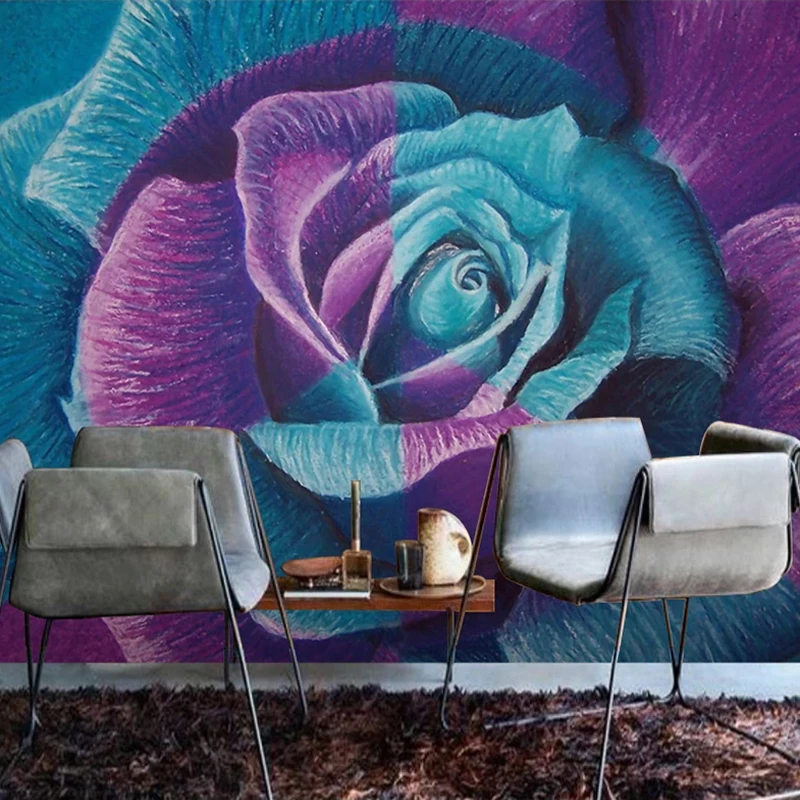 Mural 3D de pared Rosa al óleo Azul y Púrpura Arte Creativo y Abstracto Floral MURALES 3D DE PARED Novedades REBAJAS DE ENERO