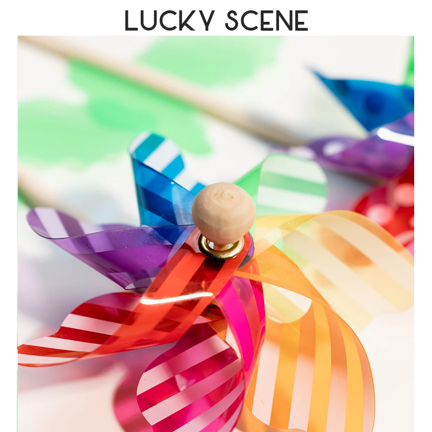 Children's Wooden Pole Windmill Colorful Plastic Toys Outdoor Decoration