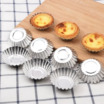 

Fashion 20PCS/Lot Nonstick Ripple Aluminum Alloy Egg Tart Mold Flower Shape Reusable Cupcake and Muffin Baking Cup Tartlets Pans