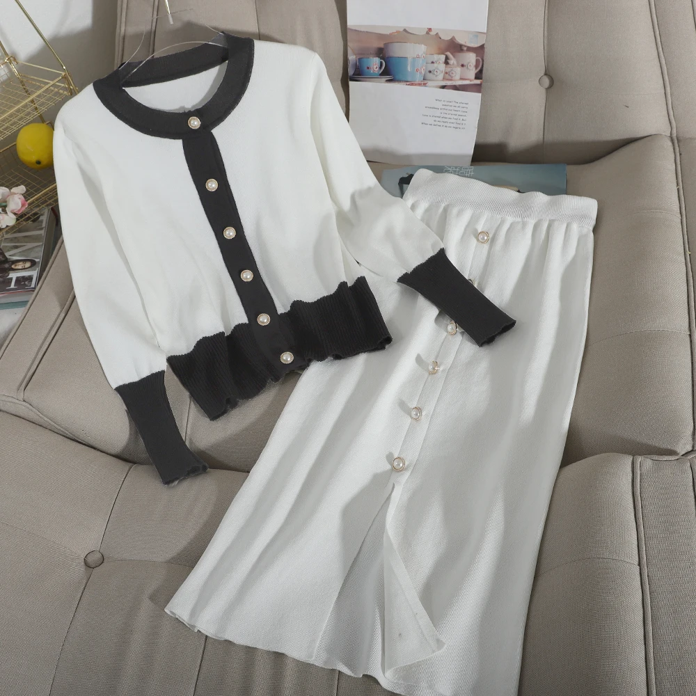 

Small fragrant knit package hip skirt suit women's new fashion goddess fan jacket two-piece tide