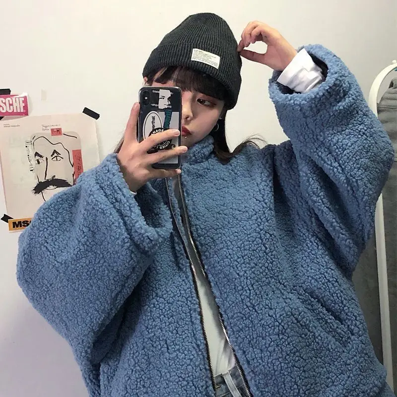 

Осенне-зимняя стеганая куртка для женщин 2022 Новинка корейский Гонконгский Стиль Толстая овечья шерсть Свободный Повседневный Топ с воротником-стойкой и хлопковой подкладкой