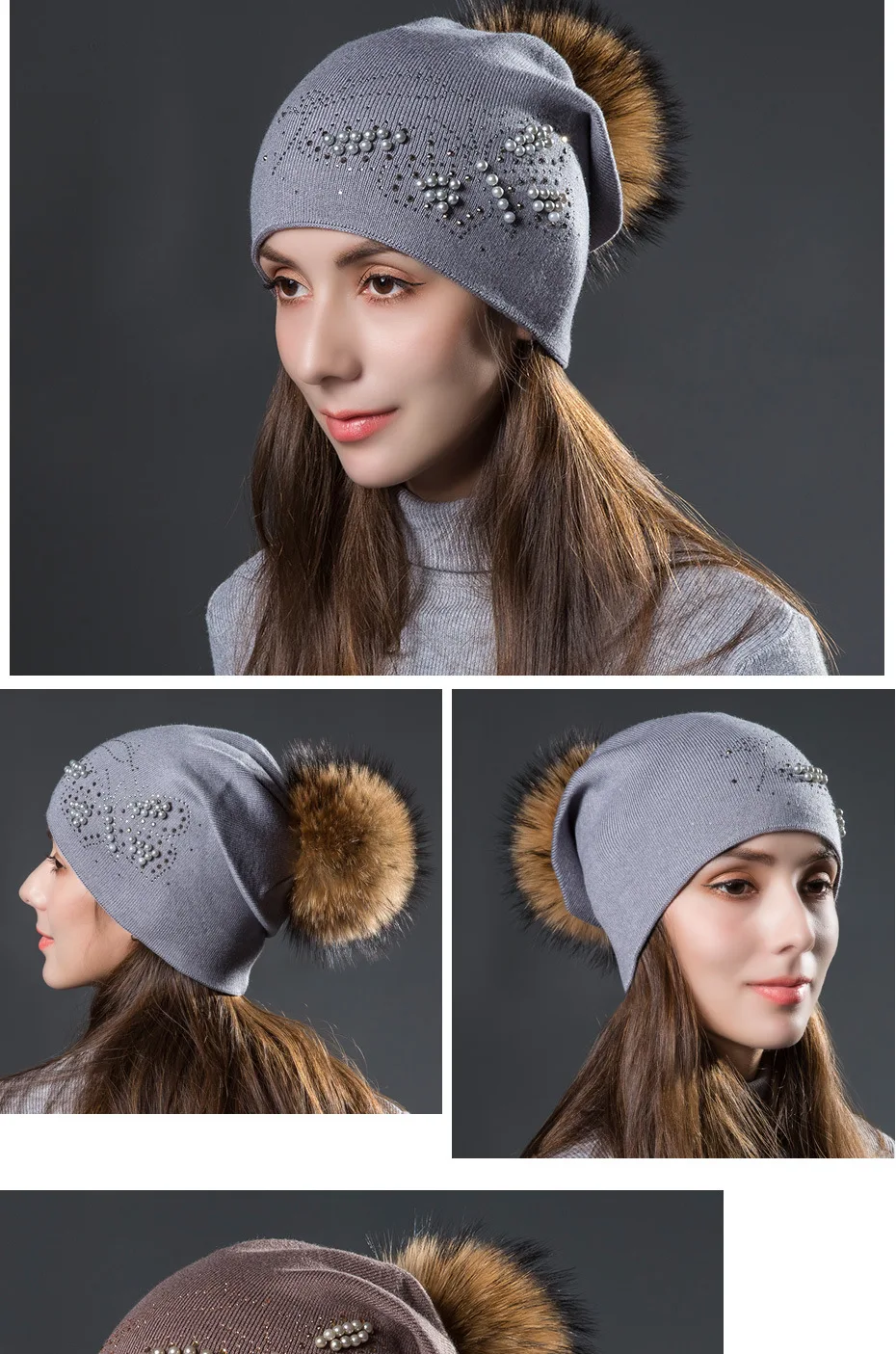 Зимние вязаные шапки для женщин, стразы, жемчуг, украшение skullies beanies, уличные теплые шерстяные шапки