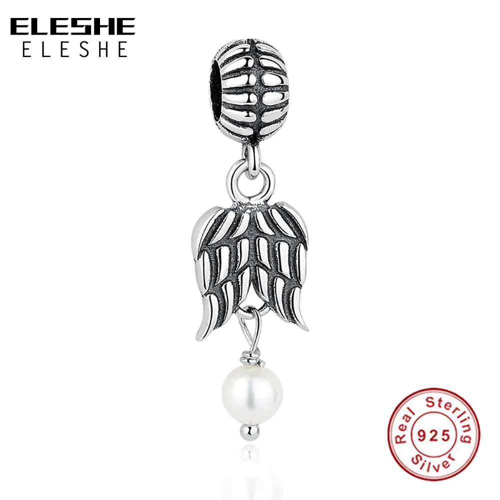 Подлинный eleshe, 925 пробы, серебряный шарм, бусины, жемчуг, Крыло ангела, подвеска, подходит для оригинальных шармов, браслет, сделай сам, рождественское ювелирное изделие