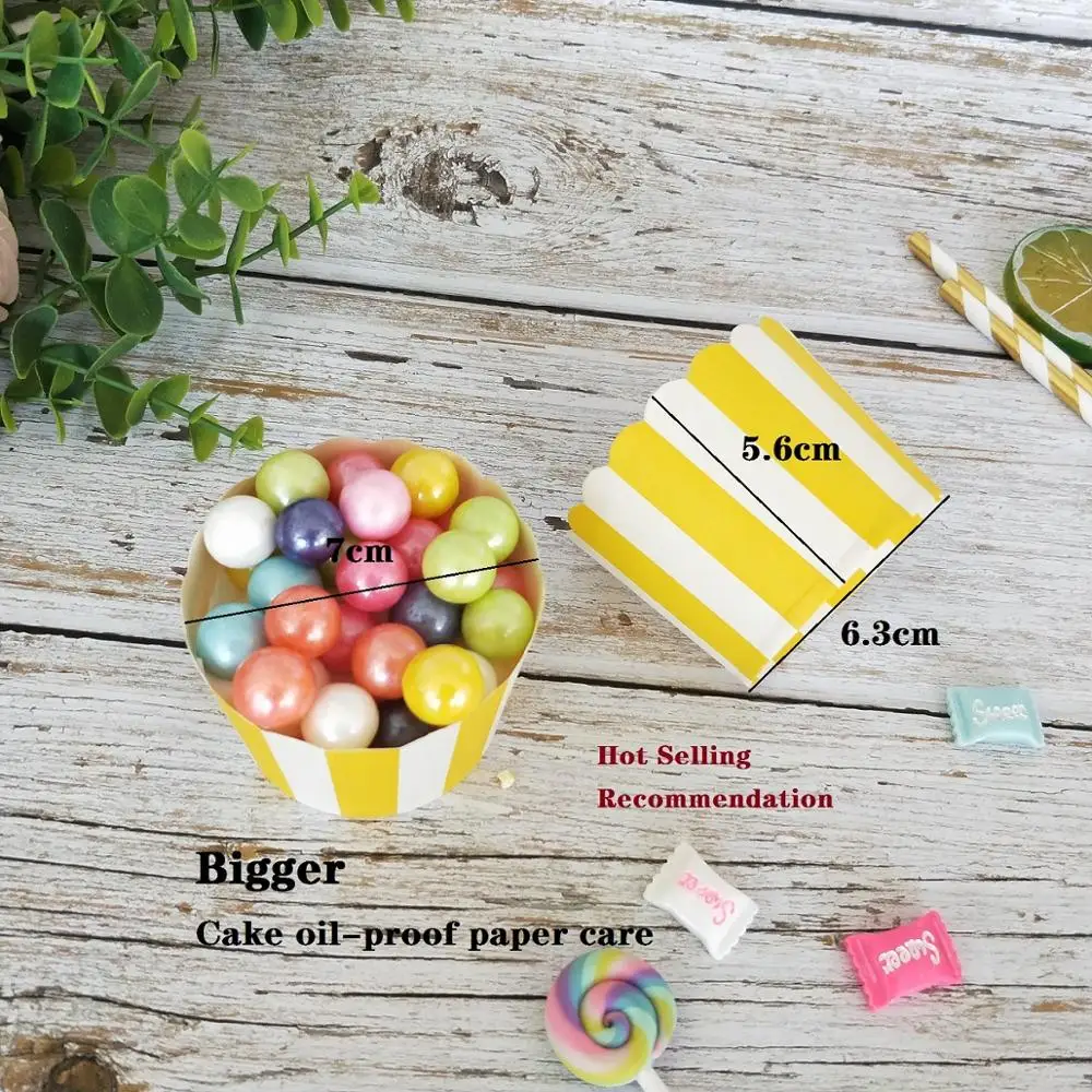 yellow stripes 50 шт большие розовые, синие, черные, белые полосатые бумажные обертки для кексов, мороженого, выпечки, маффинов - Цвет: yellow stripes