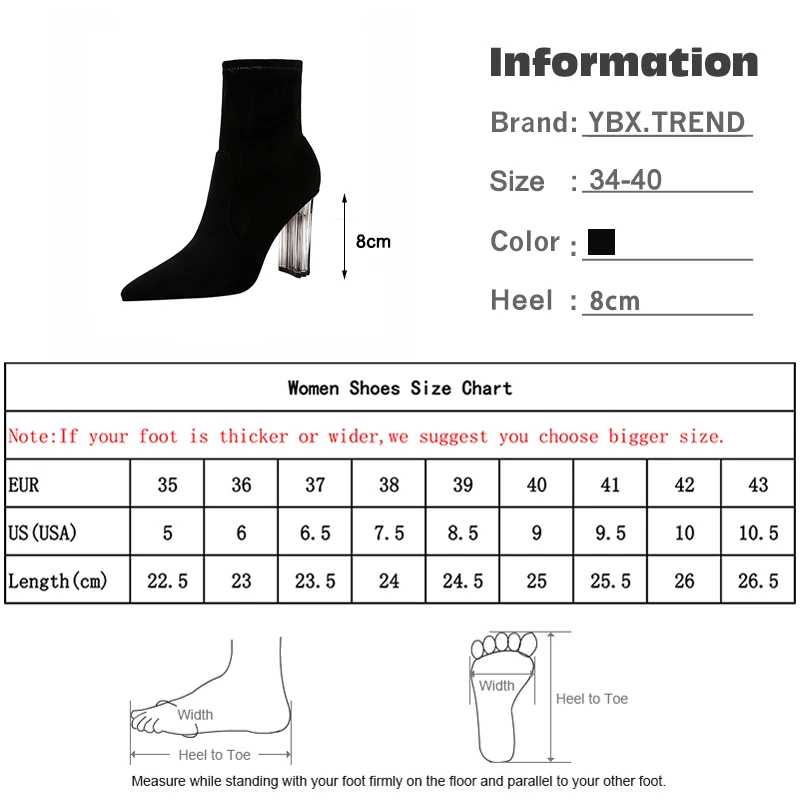 Women's Ankle Boots Sock Shoes Winter Warm High Heels Flock Pointed Toe Slip On Elegant Ladies Boot 2020 Autumn Hot Comfort Shoe