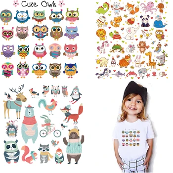

New Arrival Cute Animals Iron on Heat Transfer Patches for Kids Clothing DIY Stripes Flower Applique T-shirt Custom Stickers