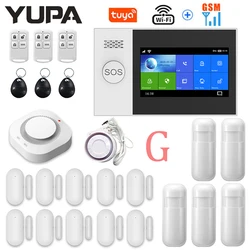 TUYA WIFI gsm alarm system for home smartlife With Smoke detector kits Door sensor RFID Card Wireless Wired security alarm
