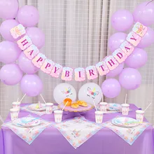 Decoraciones de fiesta de cumpleaños con temática de unicornio púrpura para niños, suministros para pastel, postre, globo para niña, cumpleaños