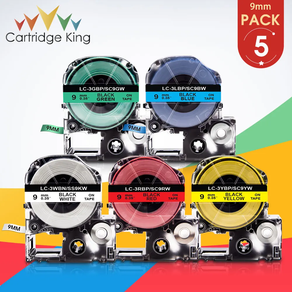 

5PK для Epson SS9KW SC9RW SC9BW SC9YW SC9GW 9 мм ленты для этикеток черного и белого цвета для KingJim Label Maker LW-300 LW400 принтер для этикеток