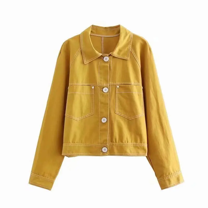 

F5603-Western Style WOMEN'S Dress 2019 Spring And Autumn New Style Loose-Fit Fold-down Collar Contrast Color Line Jacket Women's