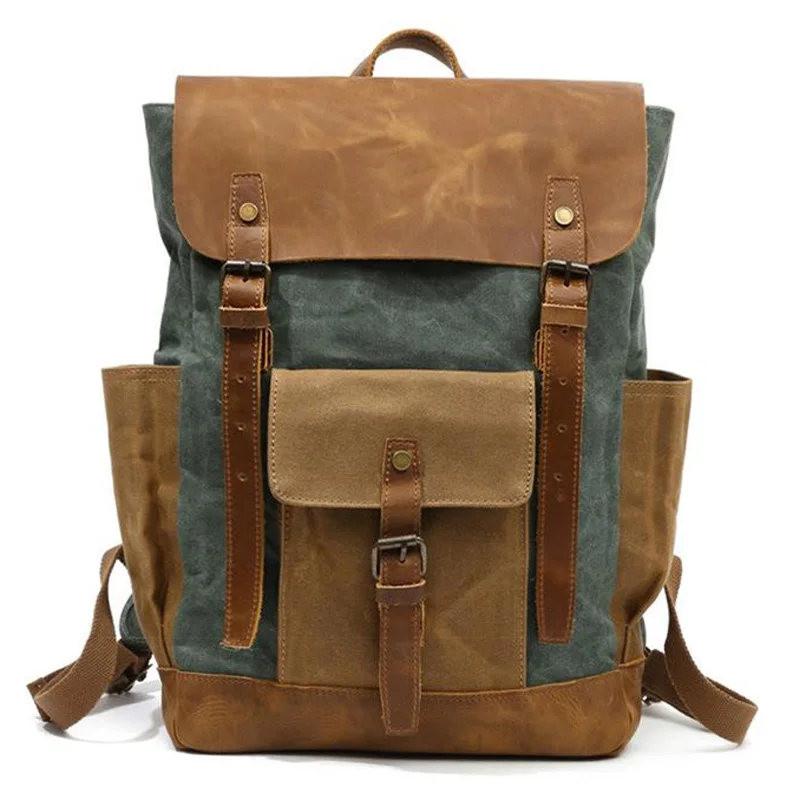 

Oil Wax Canvas Leather Backpacks Unisex Waterproof Rucksacks 15 Inch Laptops Daypacks Large Capacity Vintage Mochilas Travel Bac