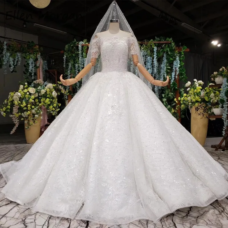Vestido De Novia Роскошные свадебные платья из жемчуга с открытыми плечами кружева с короткими рукавами расшитое бусинами Формальное Принцесса Свадебное бальное платье