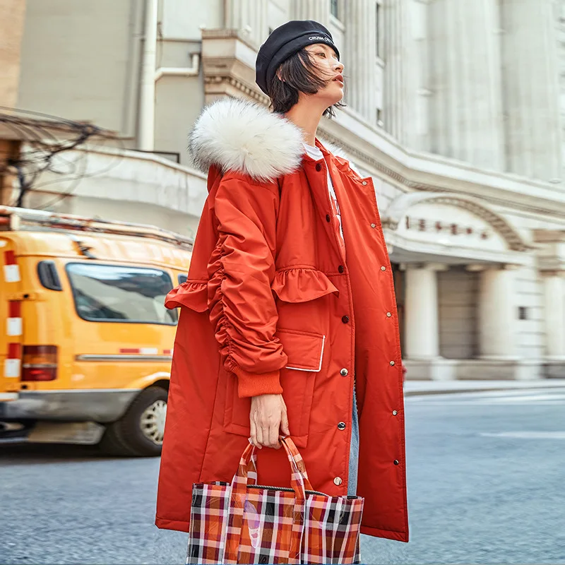 Повседневная парка Feminina Ukraine с большим меховым воротником свободного размера