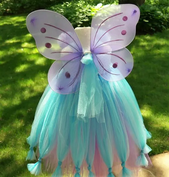 Lovely Baby Girls Butterfly Fairy Flower Tutu Dress Kids Crochet with Wing Set Children Christmas Party Costume Dresses | Детская одежда