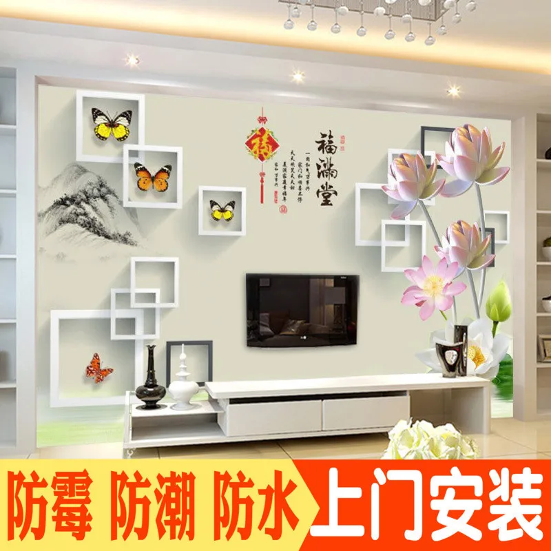

8d Chinese Style TV Backdrop Wallpaper 3D Simple Living Room Decoration Wall Cloth 3D Glorious Film And Television Wallpaper Wal