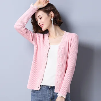

Early Autumn Small Cardigan Thin Coat 2020 New Style WOMEN'S Dress Elasticity Lace Edge Elegant Short Knitted Cardigan Cardigan