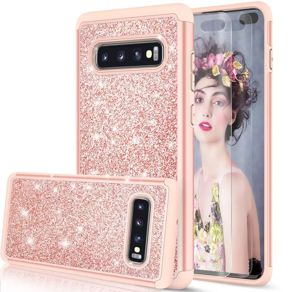

Glitter Case For Samsung Galaxy S10 S9 S8 Note 10 Plus S10e Bling Dual Layer Case For Samsung A50 A30 A20 A20e Note 9 Cover