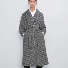 Fandy lokar шерстяное пальто с узором «гусиная лапка», женские модные куртки до талии с поясом, женские элегантные пальто с карманами и пуговицами, женские Дамские Пальто HAA