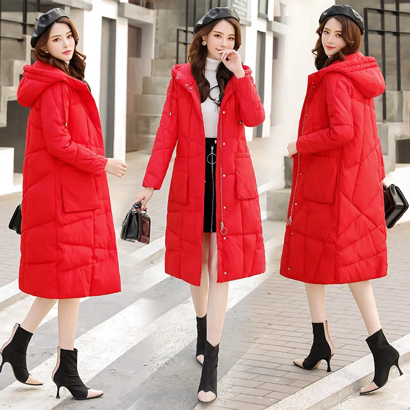 

Cotton-padded Jacket Women's Mid-length 2019 Winter New Style Korean-style Slim Fit Cotton Coat Casual Hooded Cotton-padded Clot