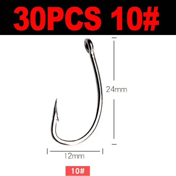 30pcs size 10 JIGEECARP, 30& 100 шт./лот, крючки для ловли карпа с колючими крючками, петлевые Крючки из высокоуглеродистой стали, рыболовные снасти, крючки с кривым хвостовиком - Цвет: 30pcs size 10