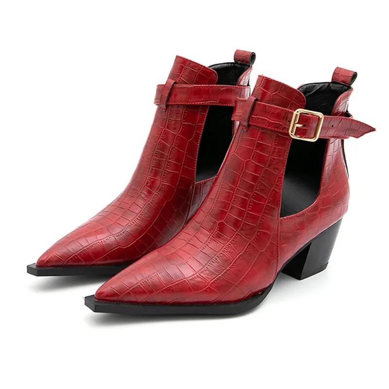 

New Metal Studded Rivets Short Boots Sandal Woman Pointy Toe Buckle Straps Ankle Boots Cut Out Fashion Cool Shoes Botas Mujer
