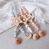 1PC Baby Teether  Pacifier Chain Personalized Beech Star Wooden Clip Geometric Crochet Beads Pacifier Clip Chain Tiny Rod Toys 4