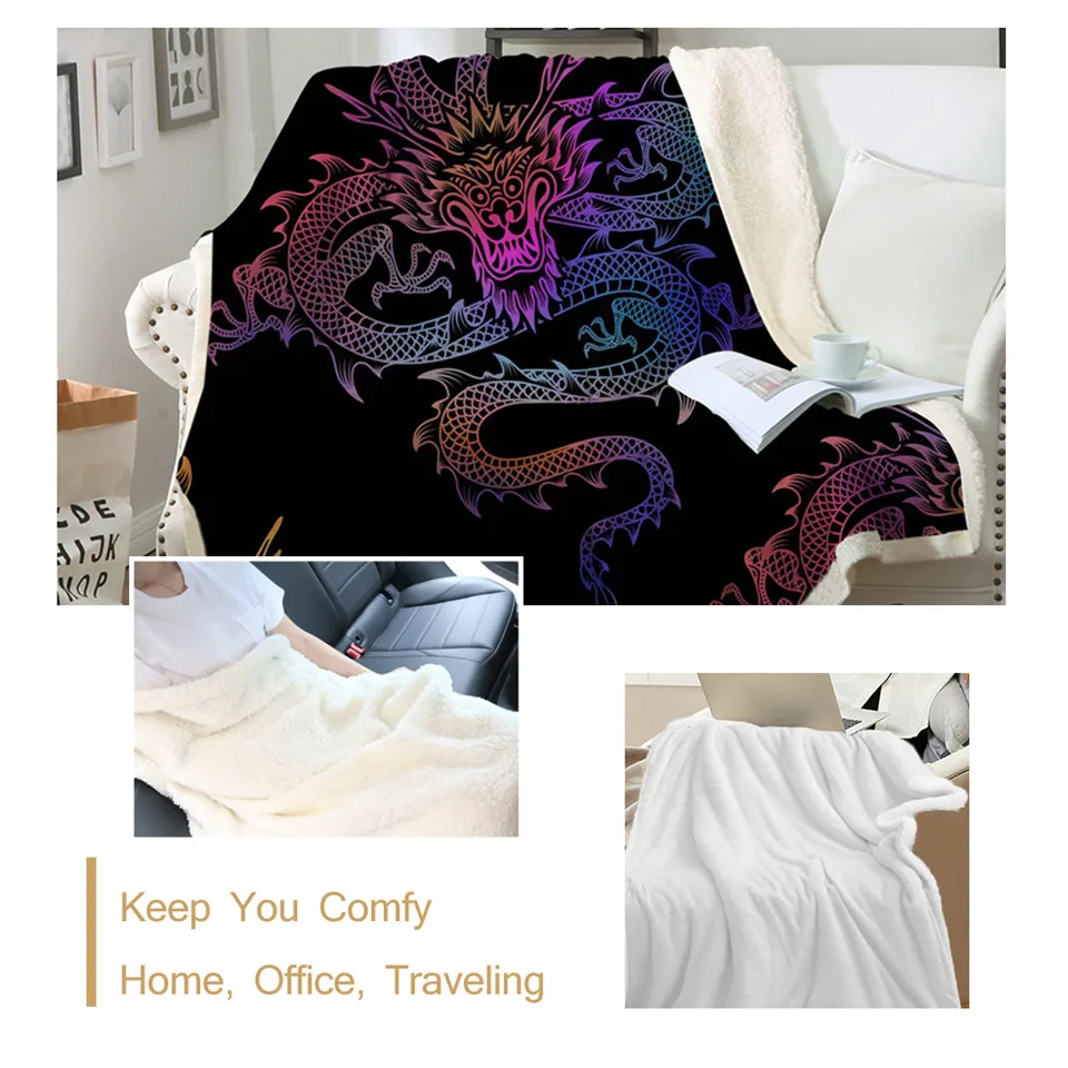 Постельные принадлежности Outlet Dragon Sherpa пледы одеяло красочное печатное покрывало на кровать для мальчиков бархатное плюшевое одеяло для кровати диван черный домашний текстиль