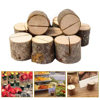 

10Pcs Natural Round Wood Table Number Card Clip Holder Stand Wedding Party Decor